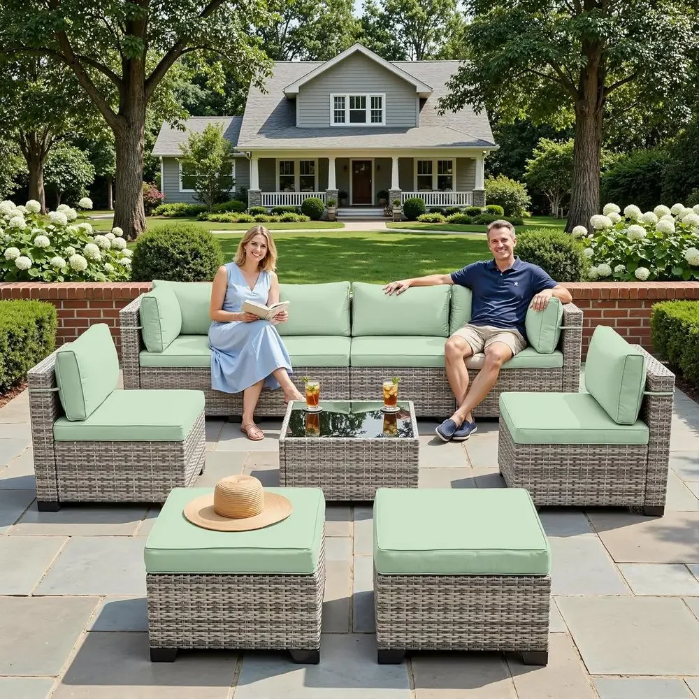 Outdoor Furniture Green - 9-Piece Outdoor Sectional Patio Furniture Set