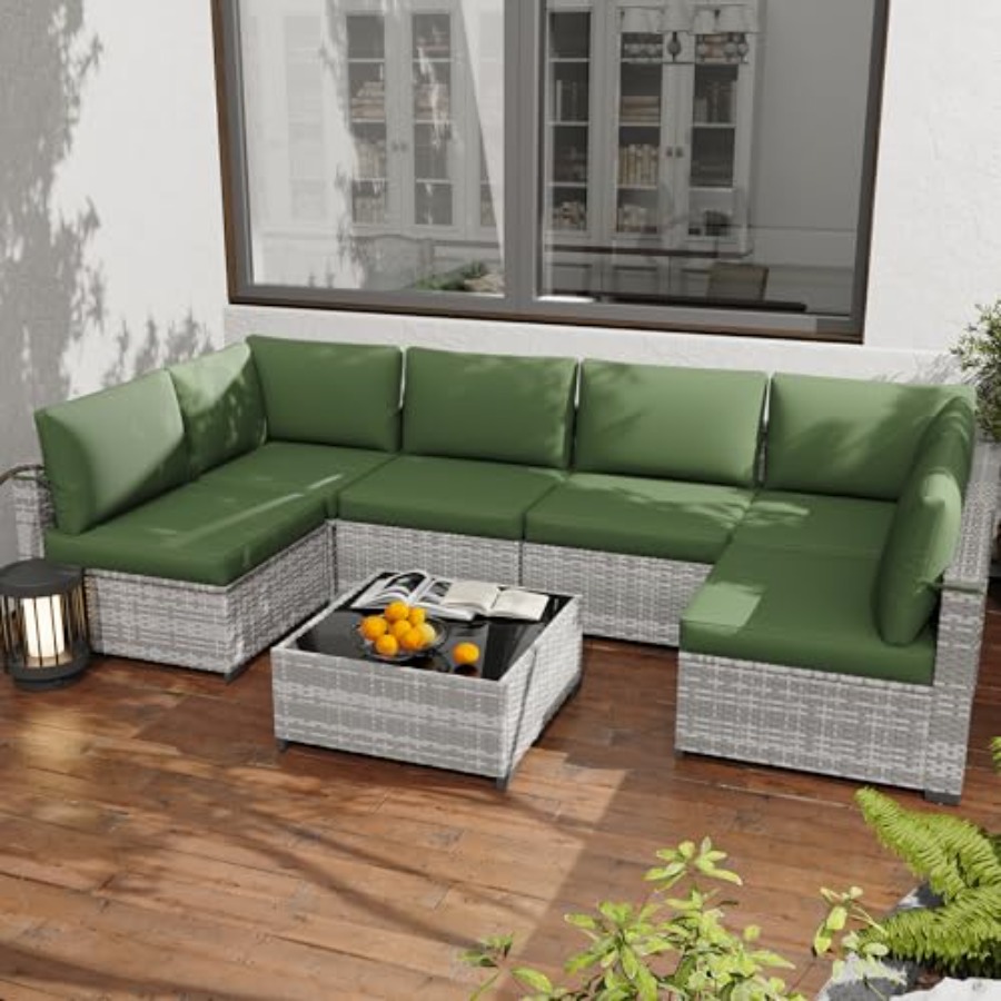 Outdoor Furniture Green - Patio Furniture Set: 7-Piece Modular Outdoor