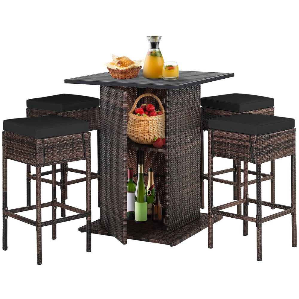 Outdoor Furniture No Cushions - 5 Piece Outdoor Rattan Bar Set,