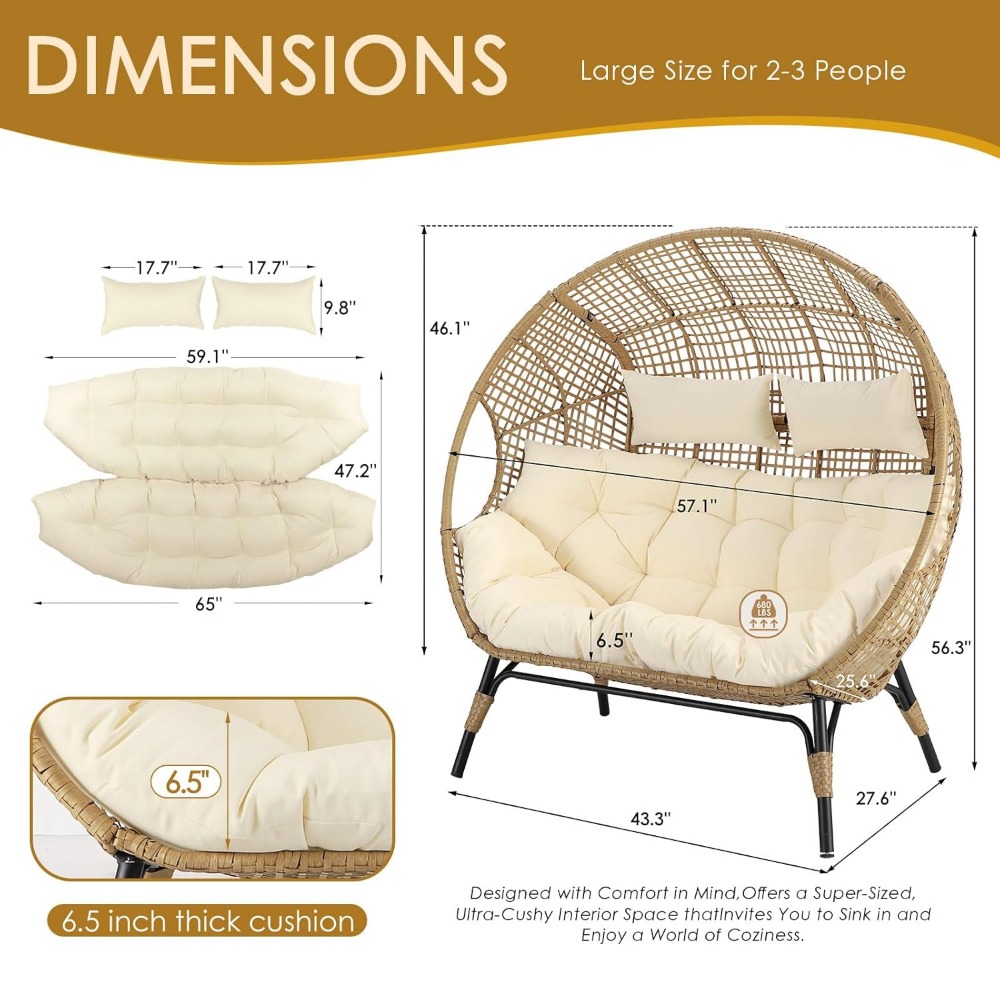 Double Egg Chair Indoor Outdoo - مراجعة Outdoor Furniture No Cushions وسعره