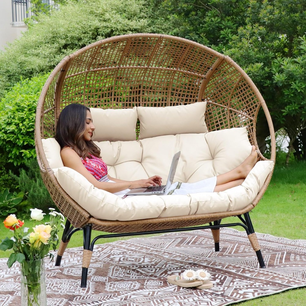 Double Egg Chair Indoor Outdoo - مراجعة Outdoor Furniture No Cushions وسعره