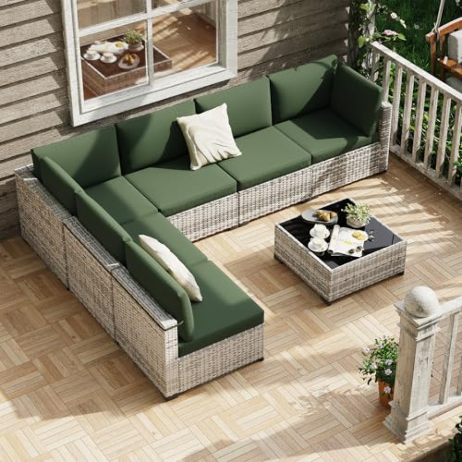 Patio Furniture Set: 7-Piece M - مراجعة Outdoor Furniture Green وسعره