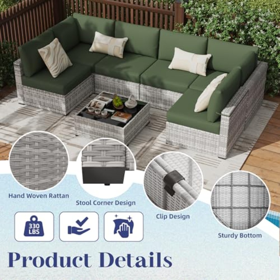 Patio Furniture Set: 7-Piece M - مراجعة Outdoor Furniture Green وسعره
