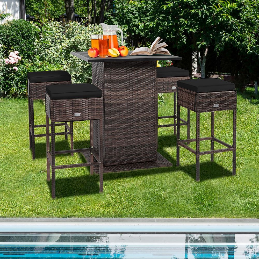5 Piece Outdoor Rattan Bar Set - مراجعة Outdoor Furniture No Cushions وسعره