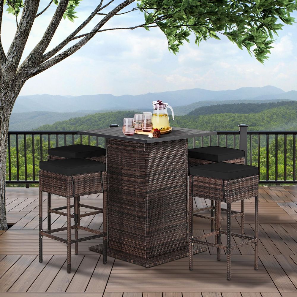 5 Piece Outdoor Rattan Bar Set - مراجعة Outdoor Furniture No Cushions وسعره