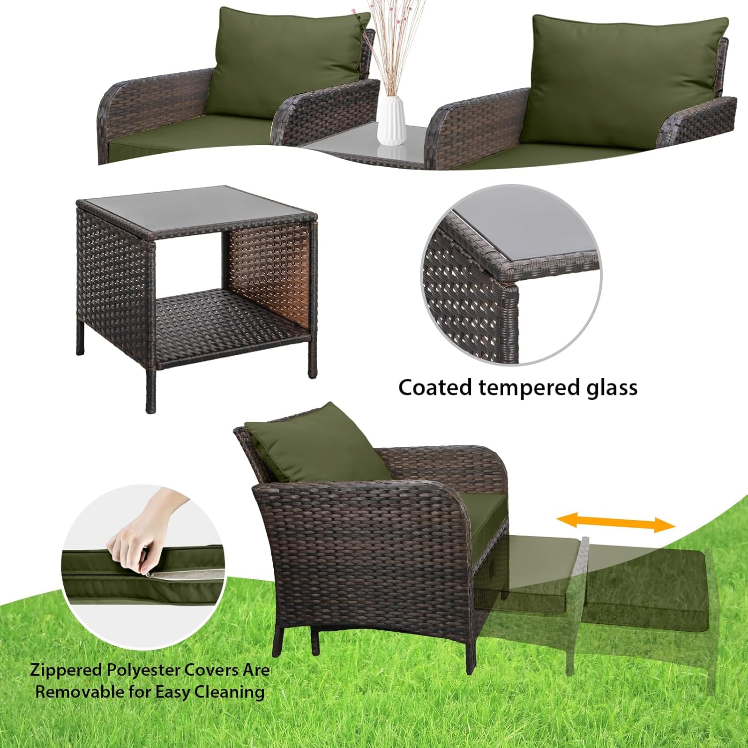 5 Piece PE Rattan Patio Set Ou - مراجعة Outdoor Furniture Green وسعره