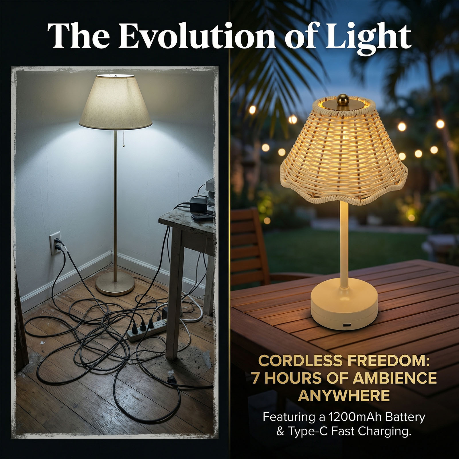 LED Vintage Rattan Table Lamp  - مراجعة Outdoor Furniture Sale وسعره