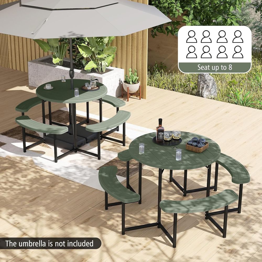 8-Person Round Outdoor Dining  - مراجعة Outdoor Furniture Green وسعره