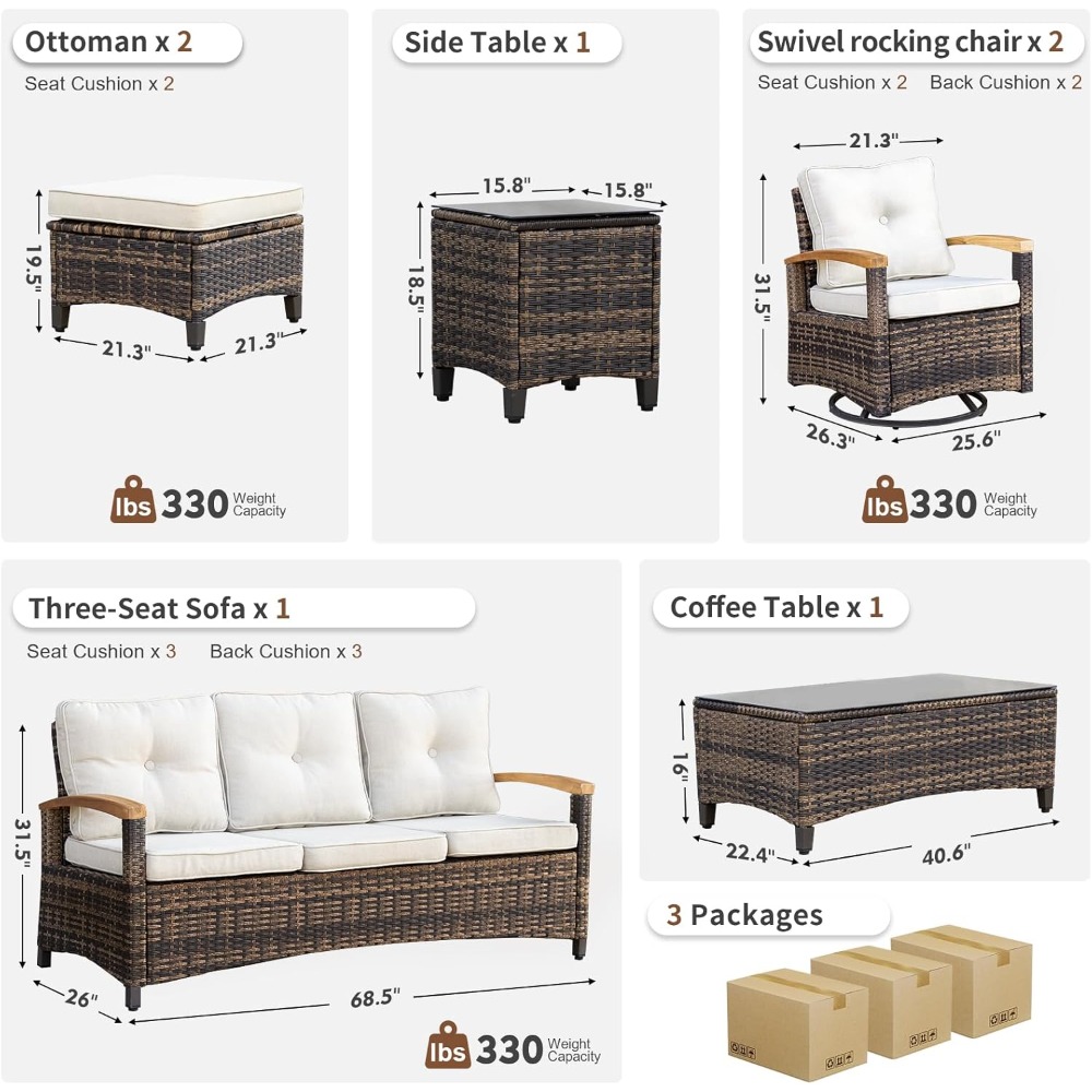 7pc PE Wicker Patio Set,Swivel - مراجعة Outdoor Furniture Luxury وسعره