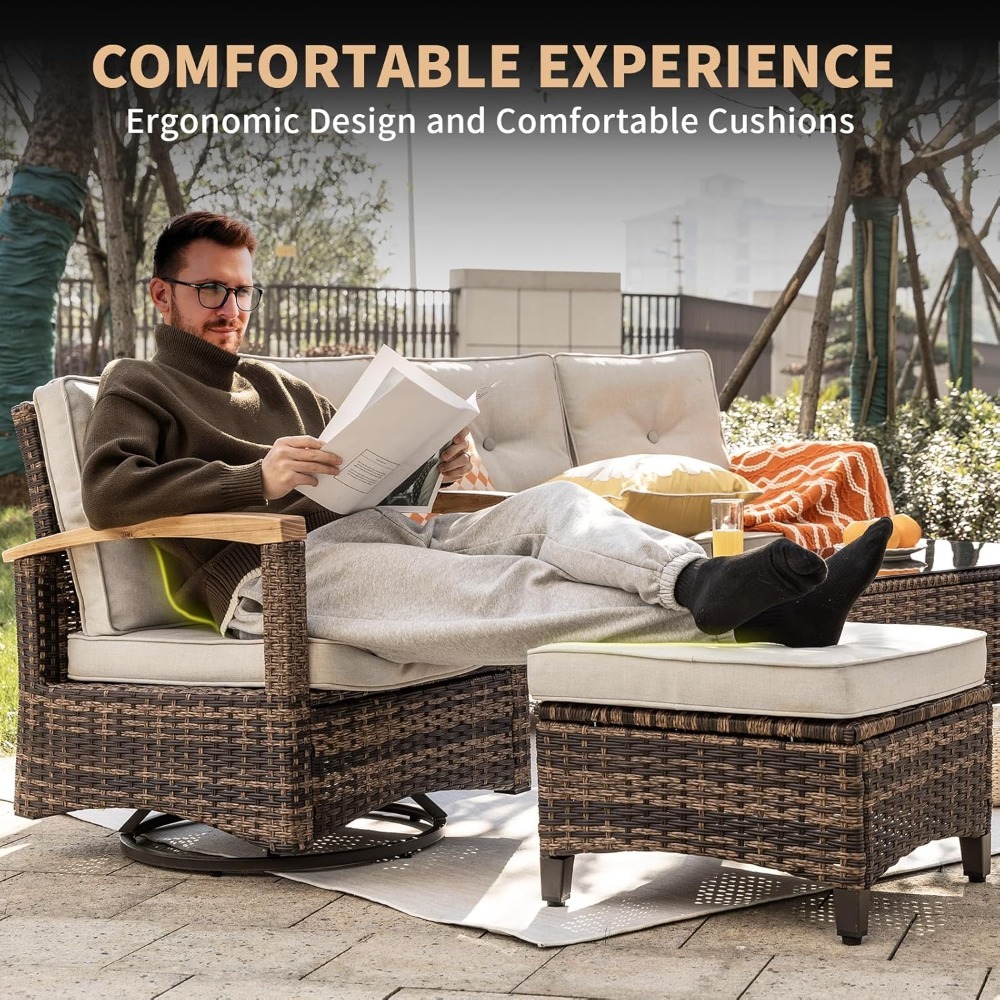 7pc PE Wicker Patio Set,Swivel - مراجعة Outdoor Furniture Luxury وسعره